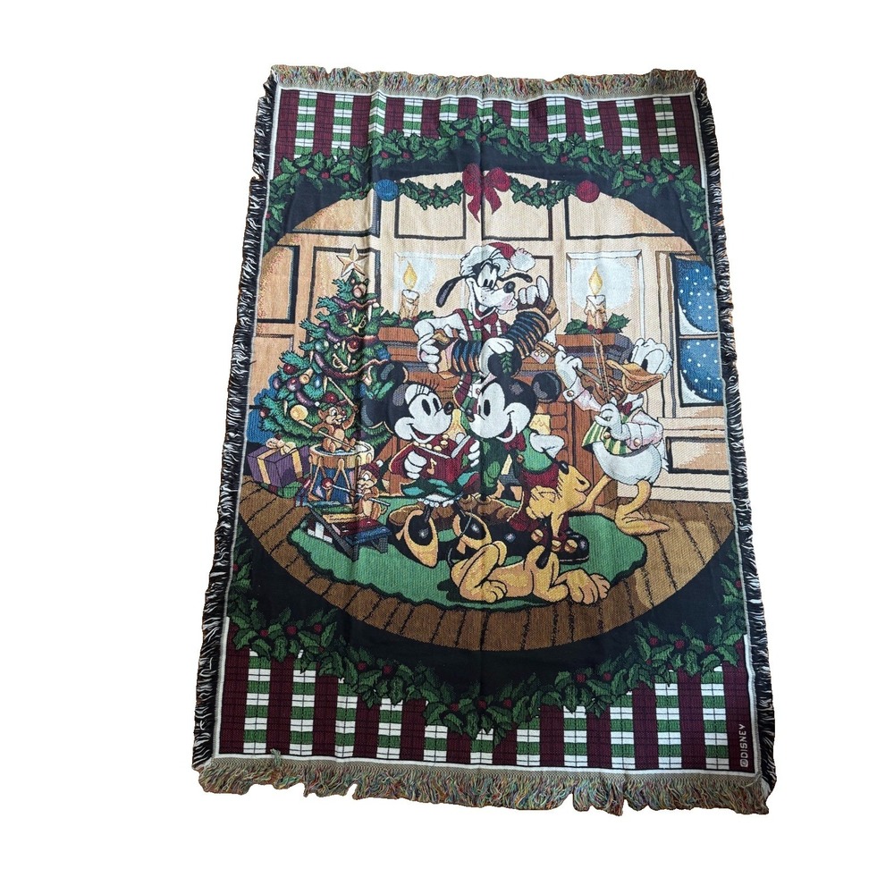 Vintage Disney Christmas Afgan Throw Tapestry Blanket Mickey & Friends 44" X 68"